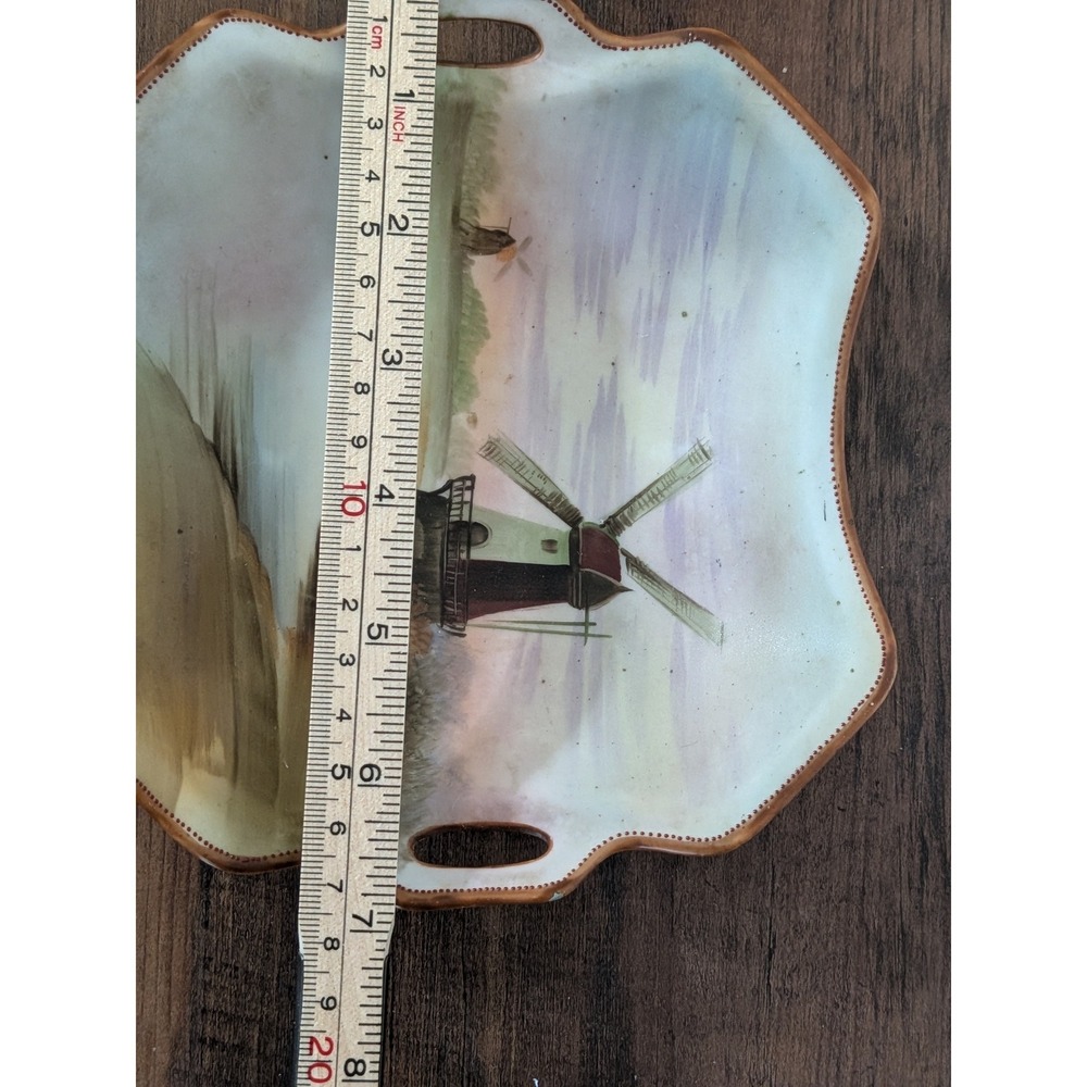 Antique Nippon Hand Painted Windmill Scenic Tray Handled Dish - Picture 6 of 11